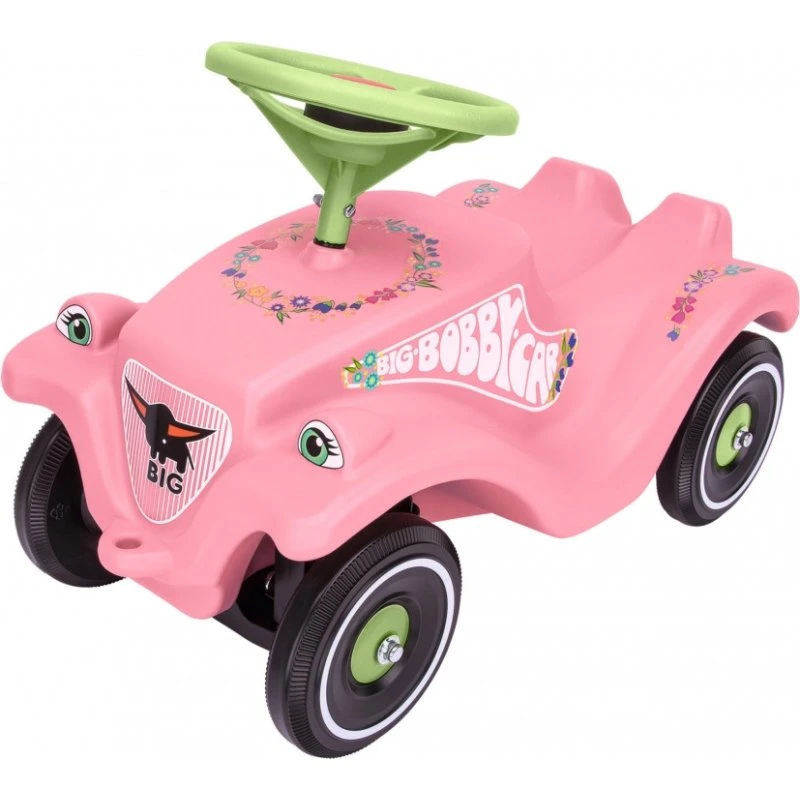 BIG Bobby Car Classic Blomst - Lyserød Gåbil med Pastelgrønne Fødder