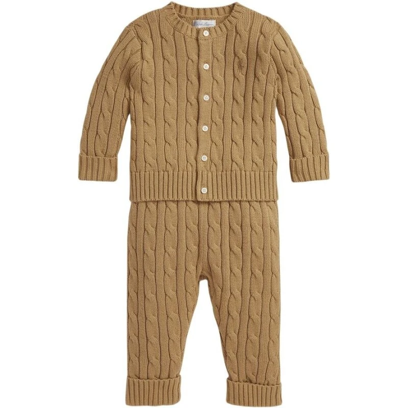 Ralph Lauren Baby dreng cable-knit cardigan og bukser, beige