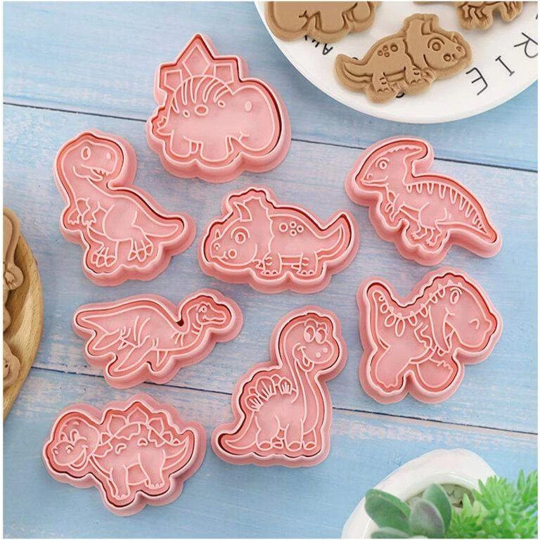 Dinosaur Kageformer 8 stk - Pink Plast