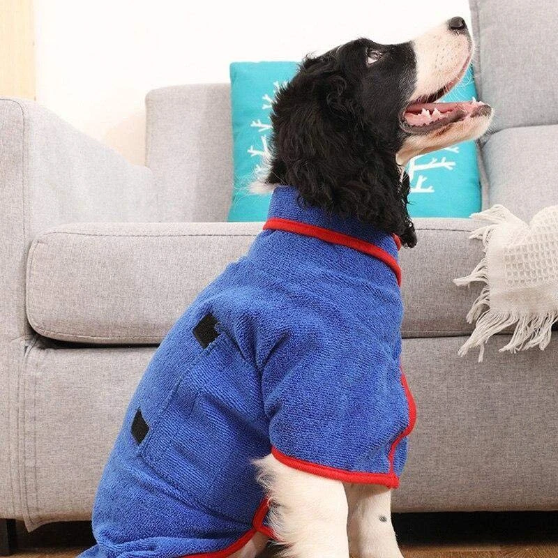 Badekåbe til hund - Blå - Stor