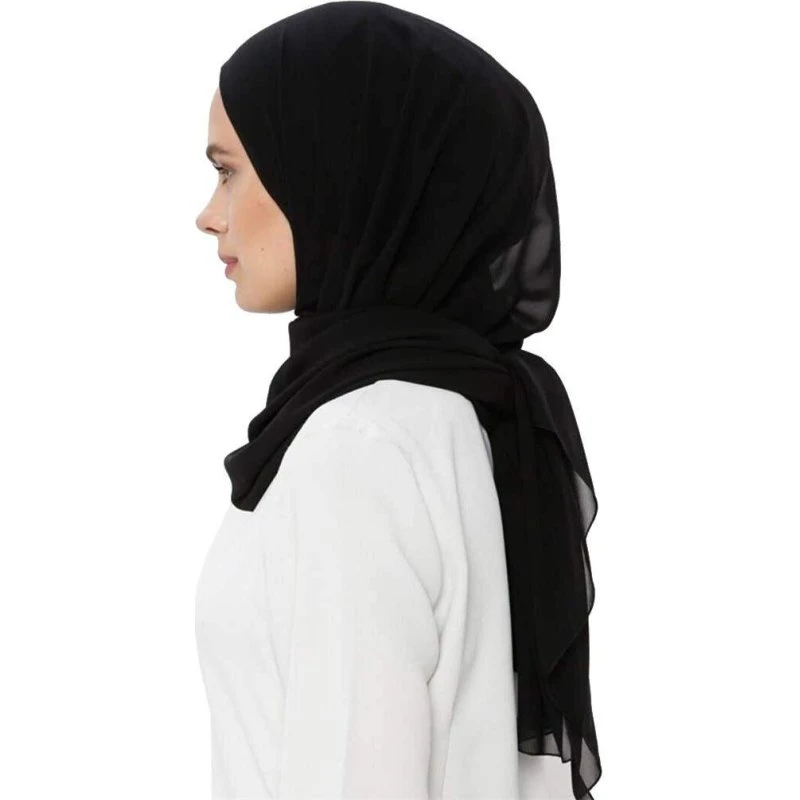 Hijab - Sort, Bomuld & Chiffon, 185x70 cm