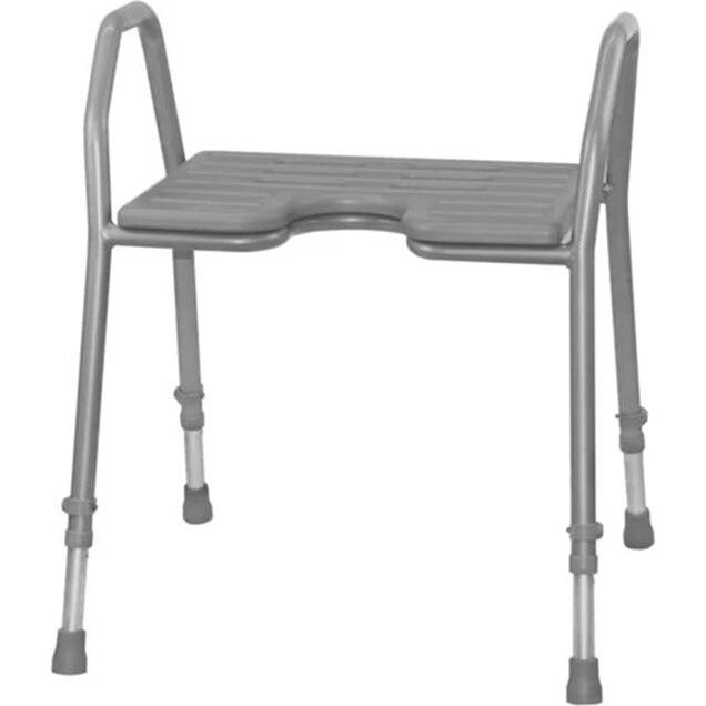 Badestol med blødt gråt PUR-sæde, højdeindstillelig 42–59 cm