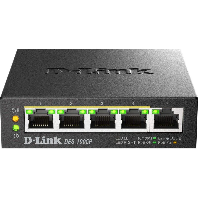 D-Link DES-1005P 5-port PoE+ switch, sort