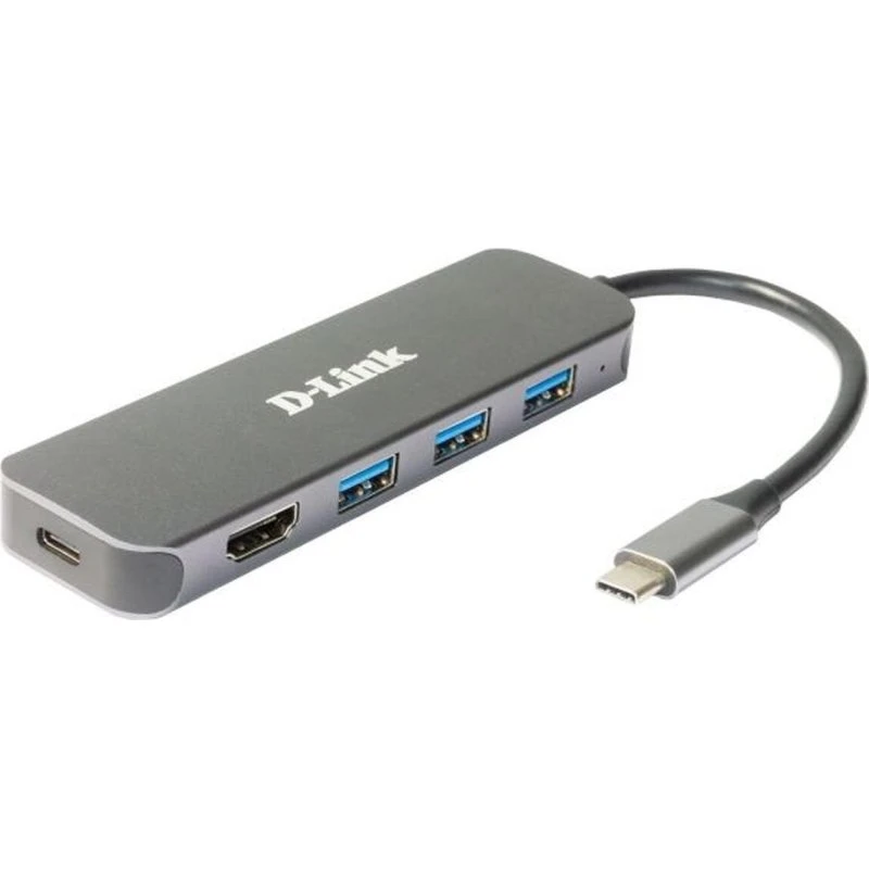 D-Link DUB-2333 USB Hub 5-port, 4K, 60 W, grå