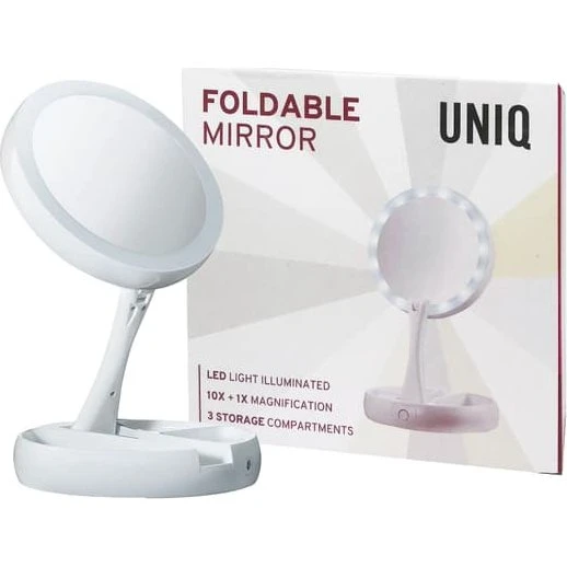 UNIQ Foldbart Makeup Spejl med LED og 10x Forstørrelse