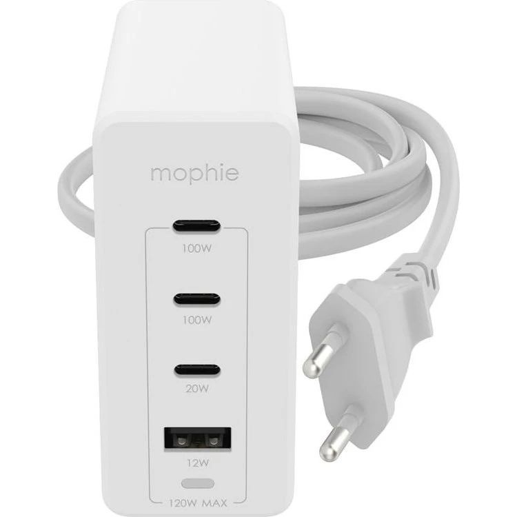 mophie 120W GaN USB-C Wall Adapter (3x USB-C + 1x USB-A) Hvid