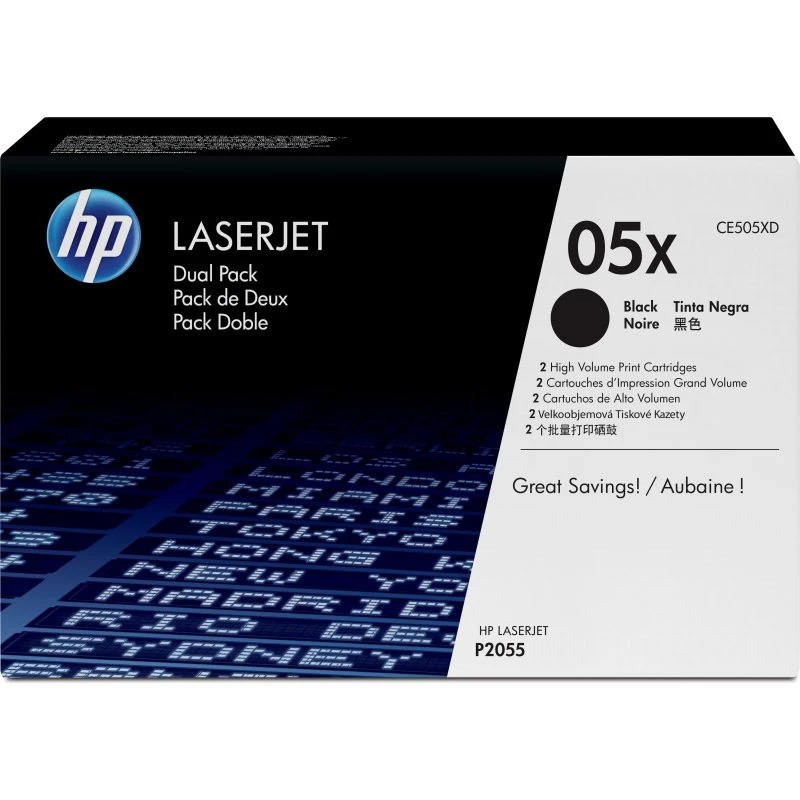 HP 05X Sort 6500 sider Toner CE505XD 2-pak
