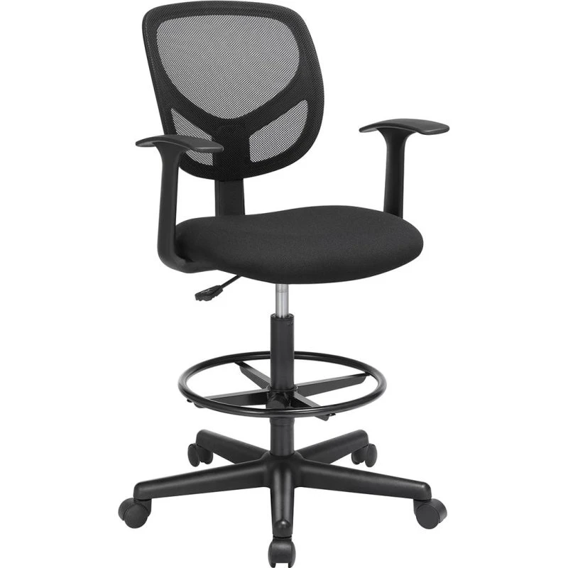 SONGMICS Ergonomisk Kontorstol med Fodstøtte og Armlæn, Sort