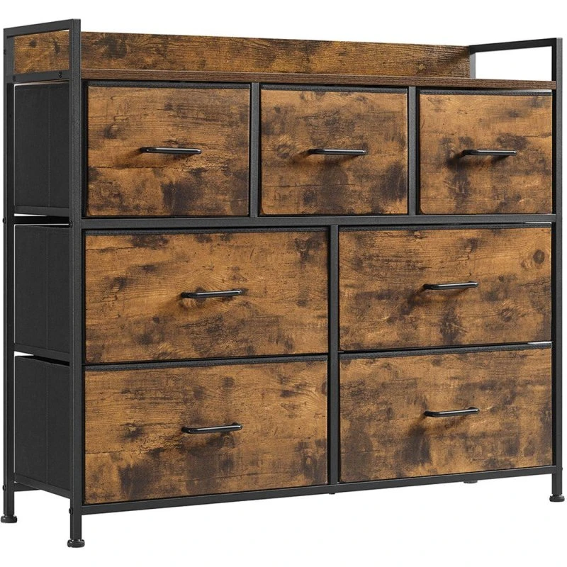 Fjord Design Kommode med 7 skuffer, rustik brun/sort, metalstel