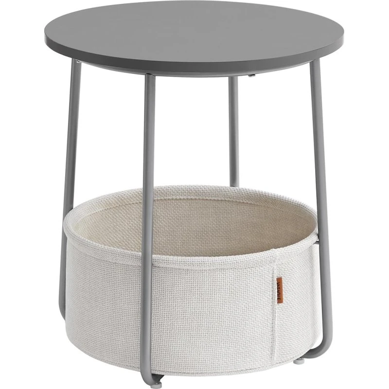 Vasagle Rund Sidebord med Stofkurv, Cementgrå/Hvid, Ø45 cm