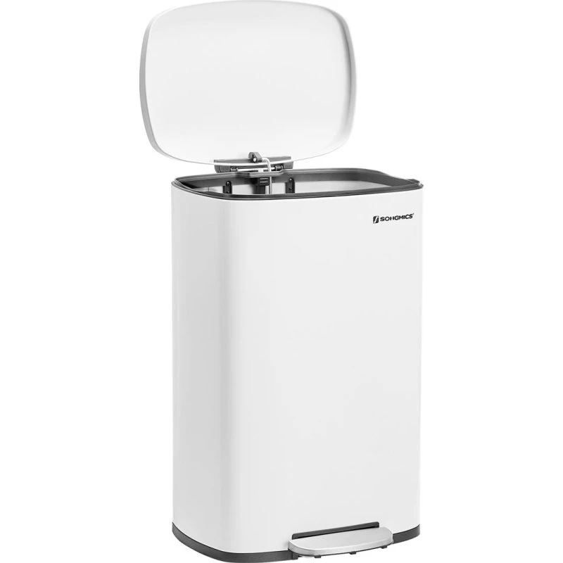 SONGMICS Skraldespand 50 L hvid med pedal og blød lukning