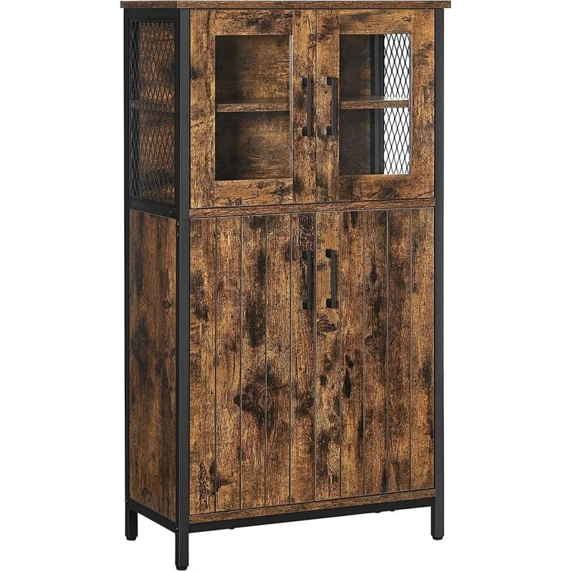 VASAGLE Opbevaringsskab, rustik brun/sort, 60×30×108 cm, med glas- og trælåger