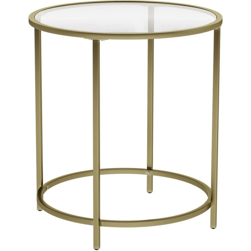 VASAGLE Golden Times LGT20G, rund sofabord med hærdet glas og gylden metalramme (Ø50 × H55 cm)
