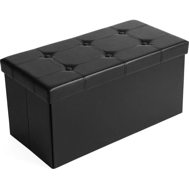 SONGMICS Opbevaringspuf 80 L, sort kunstlæder, 76×38×38 cm