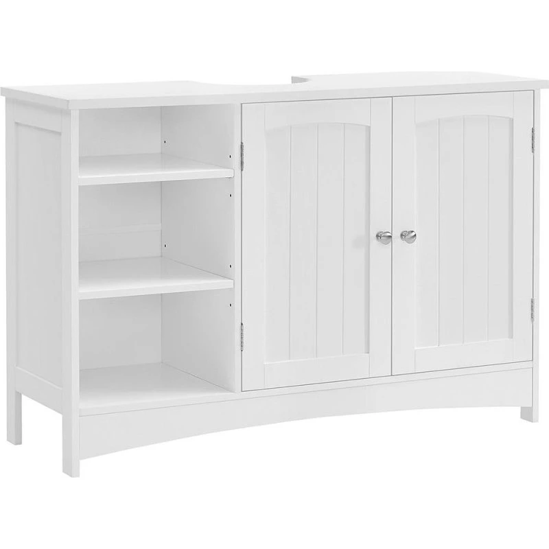 Vasagle Underskab 90×30×60 cm, hvid MDF, 2 låger, 3 justerbare hylder