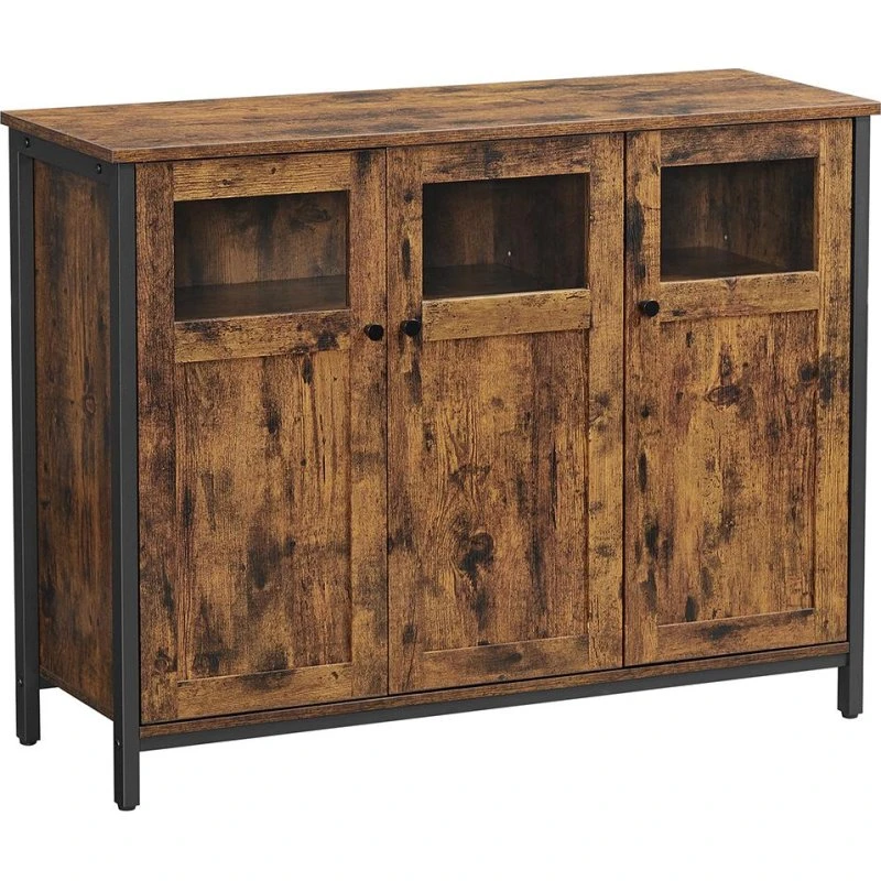 Finn & Co. Opbevaringsskab med glaslåger, rustik brun/sort, 100 × 35 × 75 cm