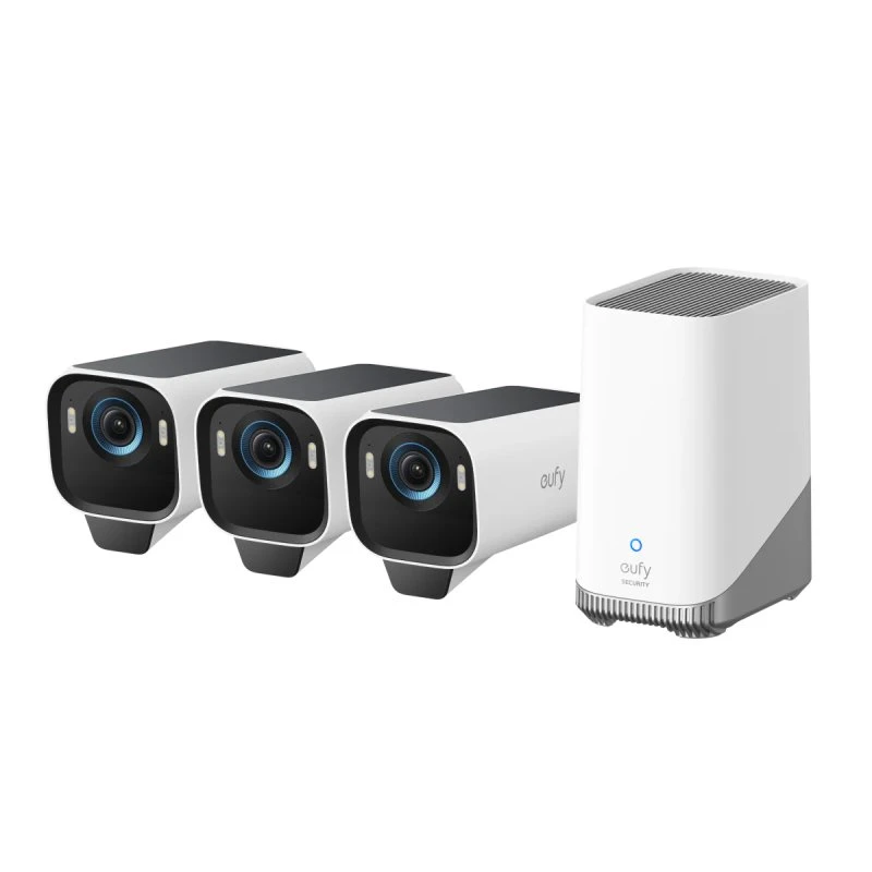Eufy Cam S3 Pro 3-kamera-sæt, 4K solcelledrevet med MaxColor Vision