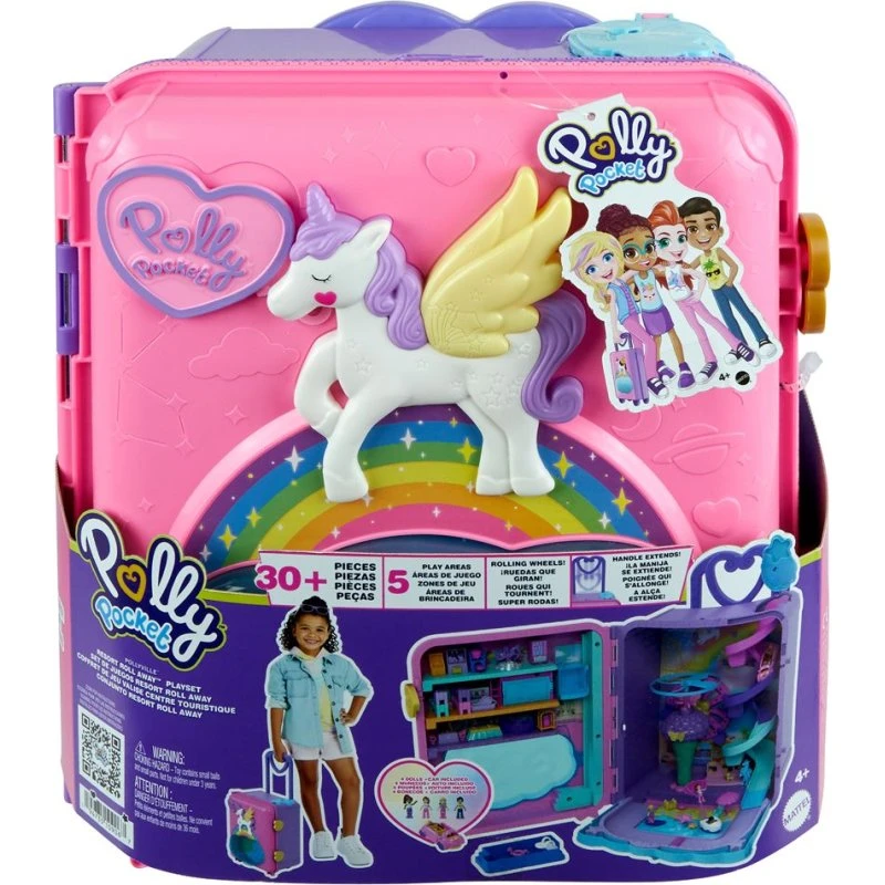 Mattel Polly Pocket Resort Roll Away Playset med 4 Dukker