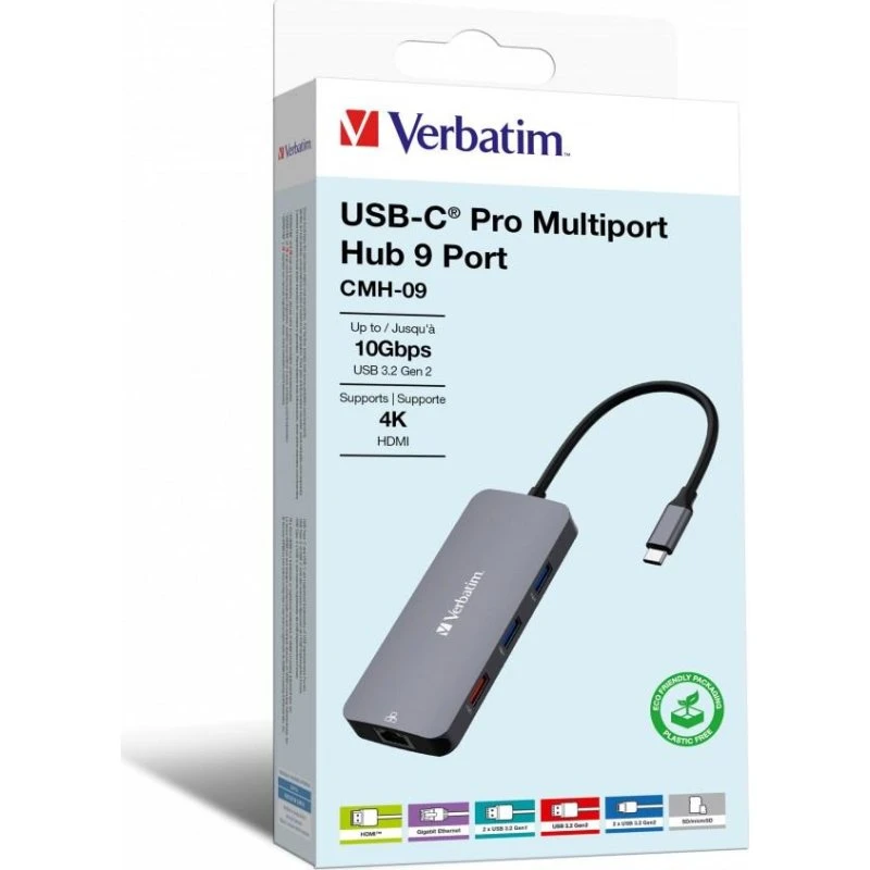 Verbatim CMH-09 USB-C Hub 9-i-1, Sølv
