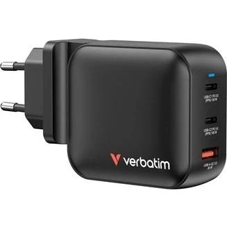 Verbatim GaN 100W 3-port oplader med EU/UK-stik, sort