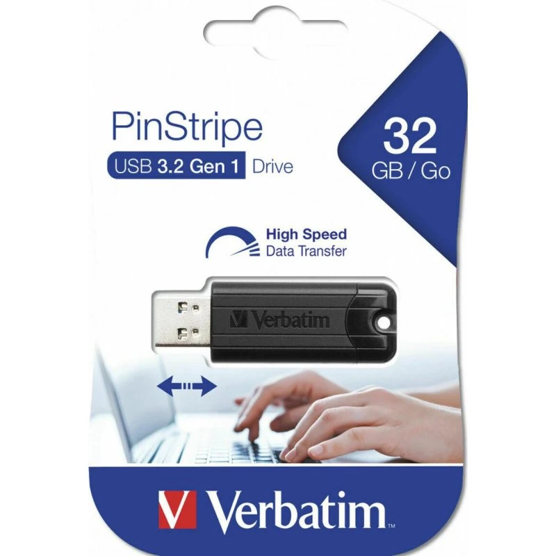 Verbatim PinStripe 32GB USB 3.2 Gen 1, sort, retraktabel