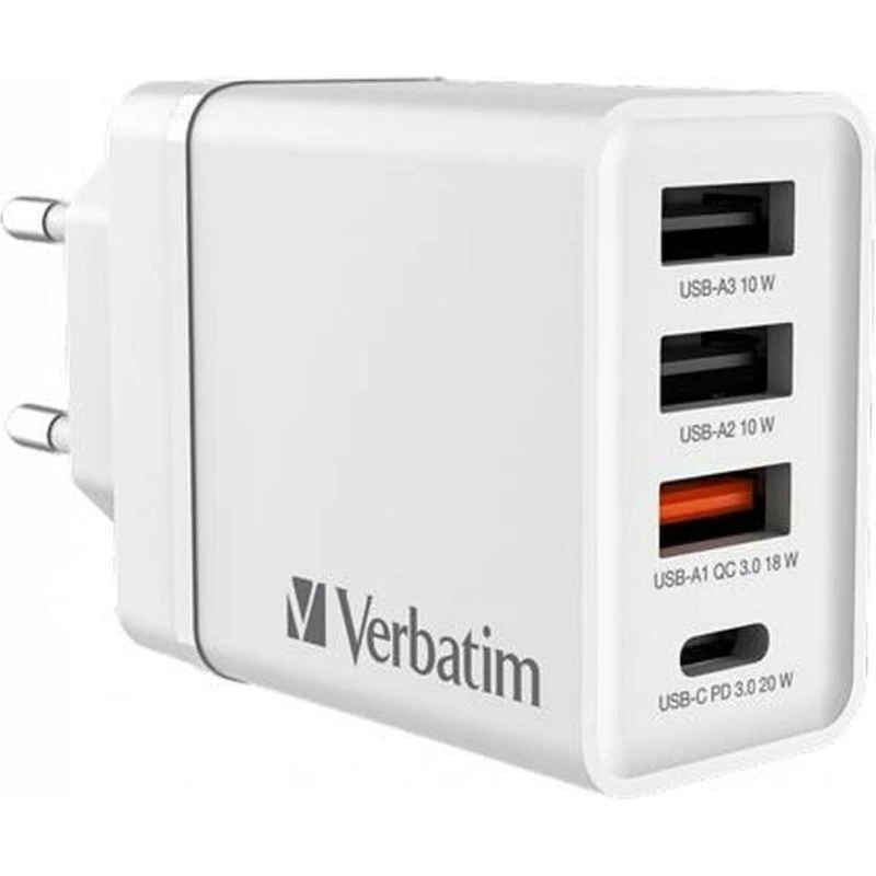 Verbatim 30W 4-Port USB Wall Charger - Hvid