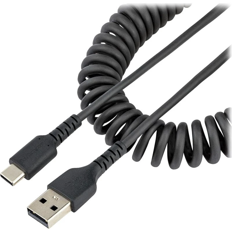 StarTech 3ft USB A til C Coiled Kabel, Sort