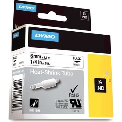 DYMO Rhino Krympeflex 6mm x 1,5m sort på hvid