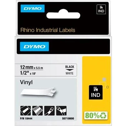 DYMO Rhino Vinyltape 12mm Sort på Hvid 5,5m