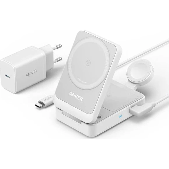 Anker MagGo 3-in-1 Foldbar Trådløs Opladningsstander – Hvid
