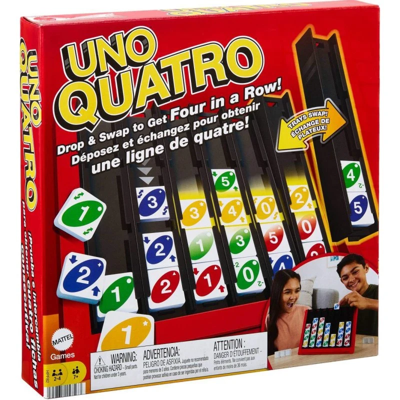 Mattel UNO Quatro - Lærerigt familiespil for 2-4 spillere (+7 år)