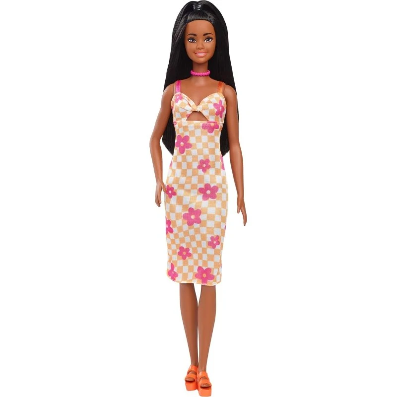 Barbie Fashionista Pink & Orange Ternet Kjole med Halskæde og Hæle