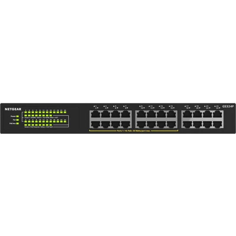 Netgear GS324P 24-port PoE+ Switch, metal, sort