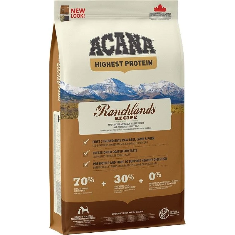 Acana Ranchlands Tørfoder 11,4 kg – Kornfrit, 70% Kød, Høj Protein