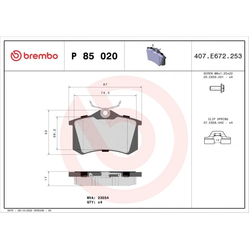 Brembo Bremseklodser P 85 020X, 1619790680, for VW, Audi, Ford