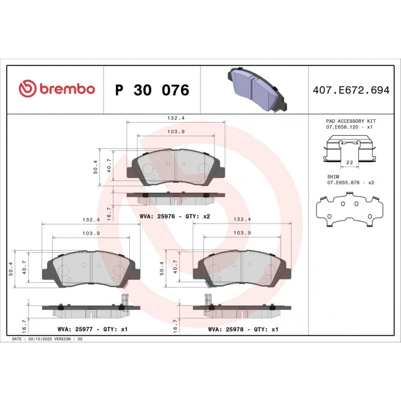 Brembo Bremseklodser P 30 076 for Hyundai i10 II/III