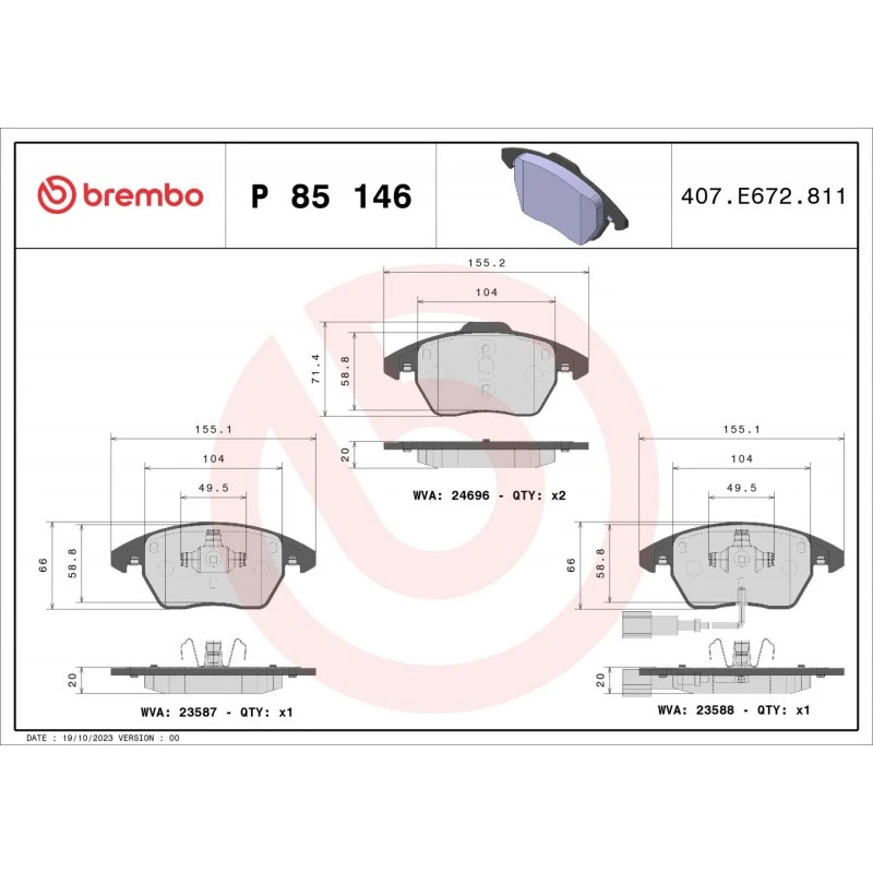 Brembo Bremseklodser P 85 146, Akselsæt, til VW, Audi, Skoda