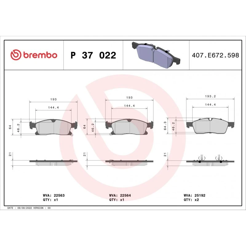 Brembo Bremseklodser P 37 022 for Jeep Grand Cherokee IV/Van 2016+
