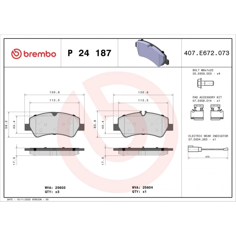 Brembo Bremseklodser P 24 187, Prime-serie, 2 stk, til Ford Transit & Tourneo