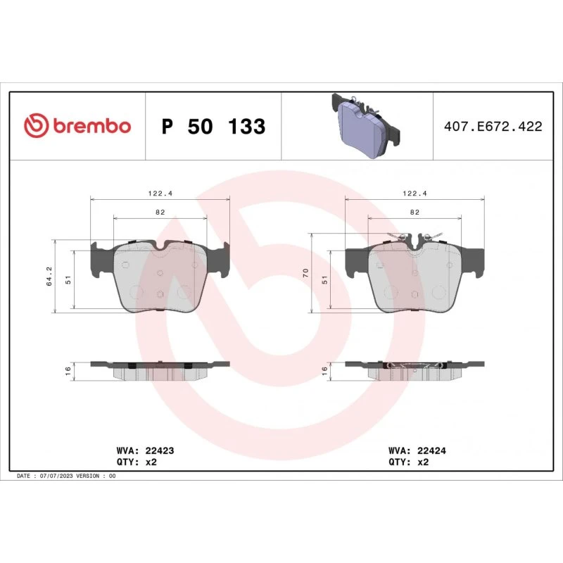 Brembo Bremseklodser P 50 133, Akselsæt, bagaksel