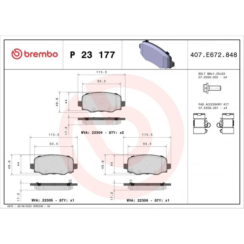 Brembo Bremseklodser Prime P 23 177, bagaksel, 116x17x50 mm