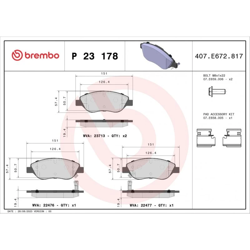 Brembo Bremseklodser P 23 178 for FIAT TIPO (Akselsæt)