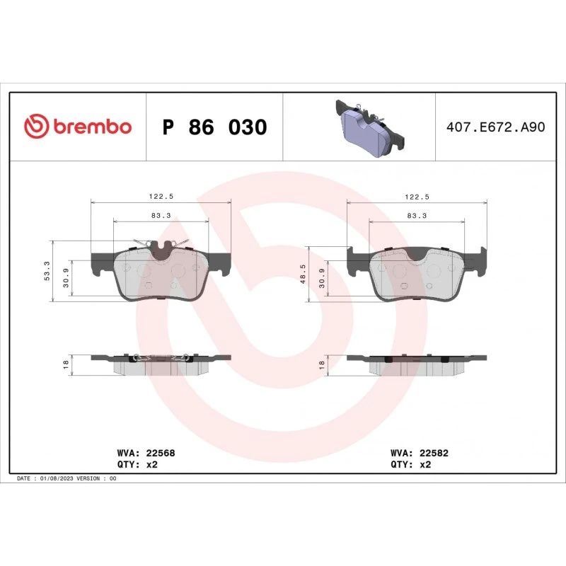 Brembo Bremseklodser P 86 030 til Volvo S60 S90 V60 XC60