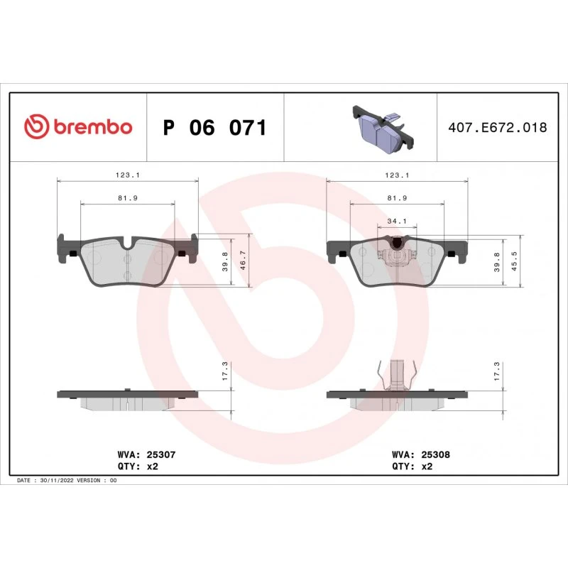 Brembo Bremseklodser P 06 071, bagaksel, Prime-serie