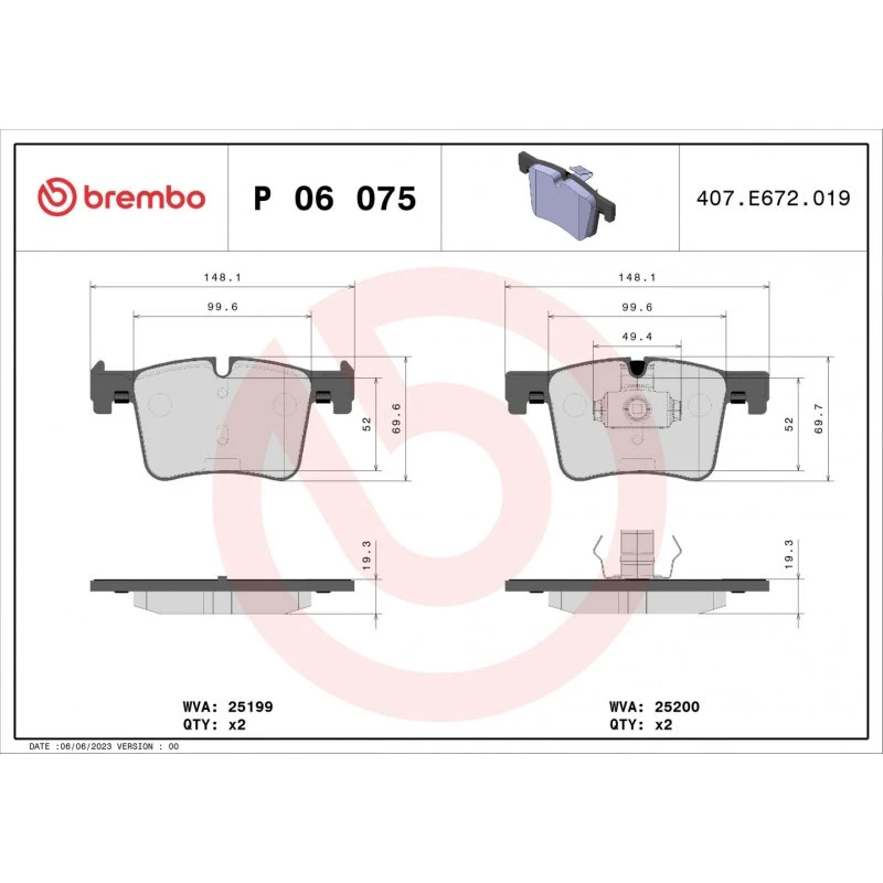 Brembo Bremseklodser P 06 075, Akselsæt, Prime-serie