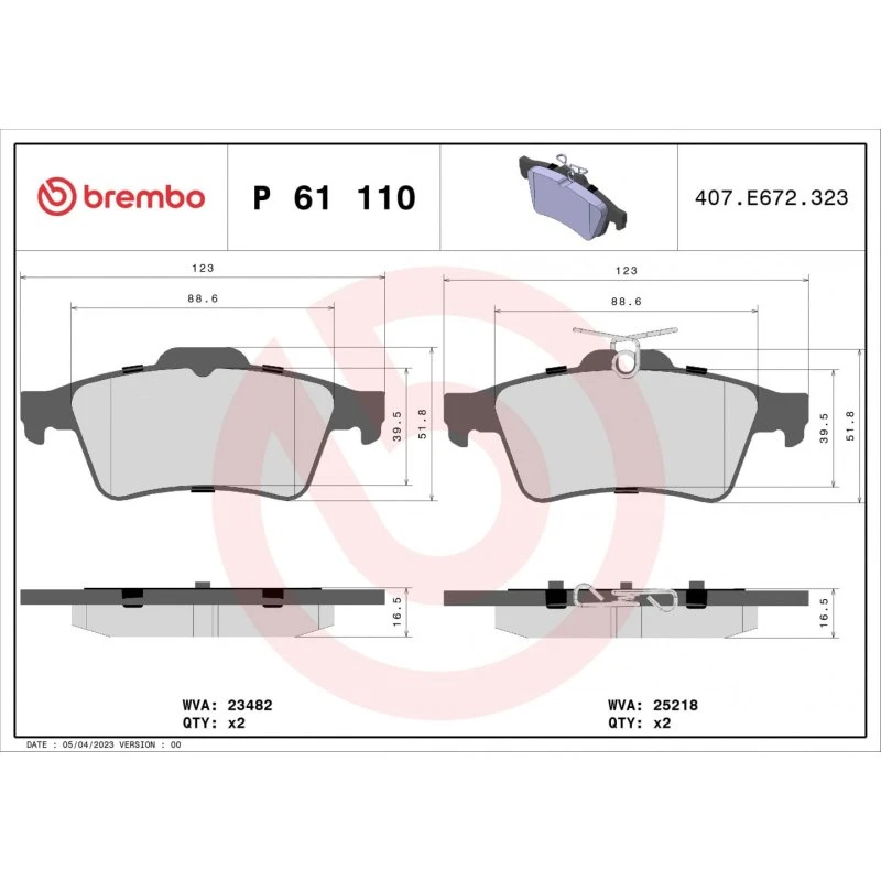 Brembo Bremseklodser P 61 110, bagaksel, Prime-serie