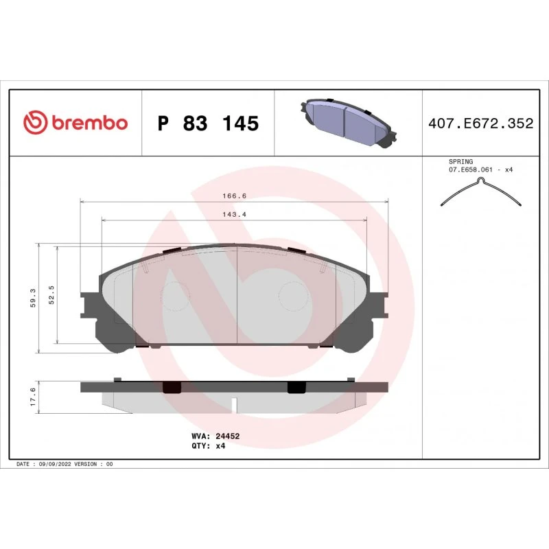 Brembo Bremseklodser P 83 145, 167x18x59 mm, foraksel, til Toyota, Lexus