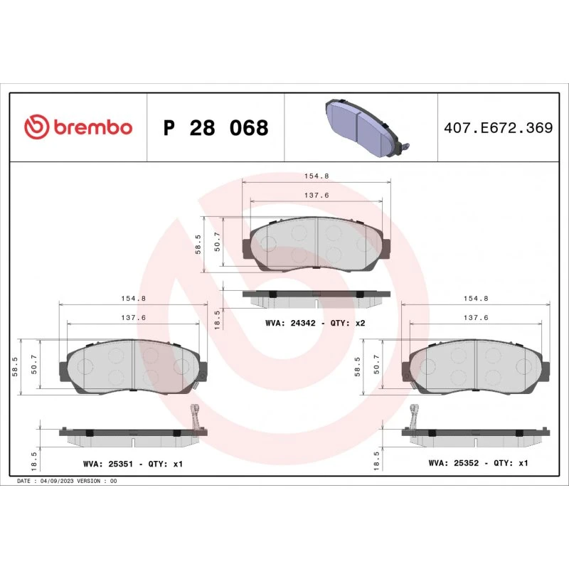 Brembo Bremseklodser P 28 068 for Honda, Acura, Haval, Great Wall