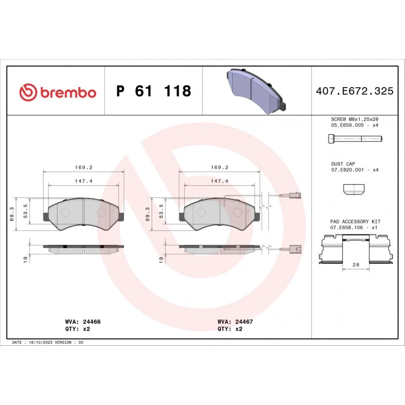 Brembo Bremseklodser P 61 118 for OPEL, FIAT, PEUGEOT