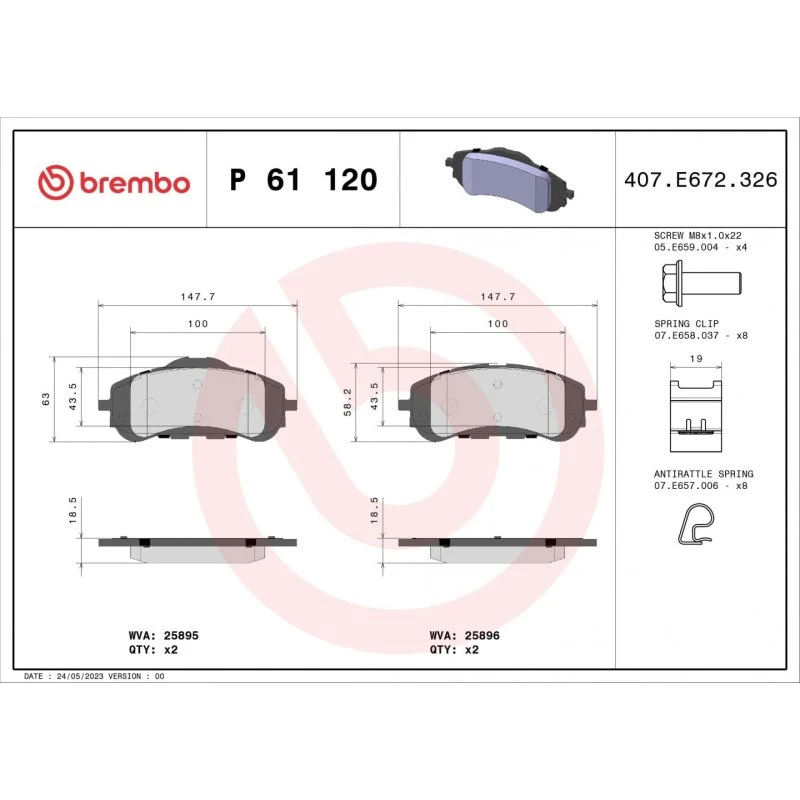 Brembo Bremseklodser P 61 120 for Opel, Fiat, Toyota